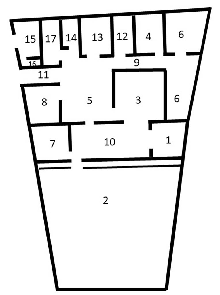 V.3 Pompeii. Casa del Giardino. 2019. Plan of the house after L. Ferro and M Osanna.

See Osanna M, 2019. Pompei. Il tempo ritrovato. Le Nuove Scoperte. Milano: Rizzoli, p. 139, fig. 4.
